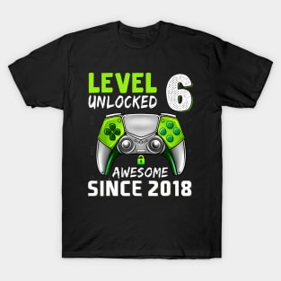 Level 6 Unlocked Awesome Since 2018 6Th Birthday Gaming T-Shirt